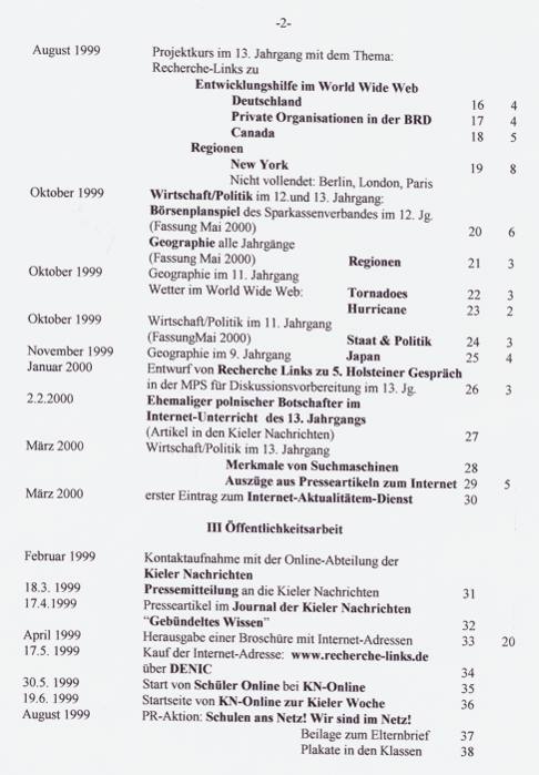 Max-Plank-Schule Kiel, Dokumentation der Internetarbeit